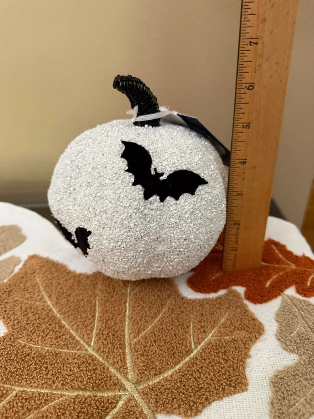 Black Flying Bats White Beaded Pumpkin 5-6
